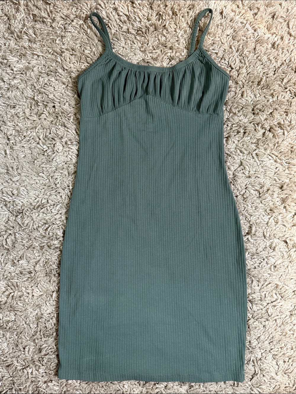 3/$25 No Boundaries Sage Green Ribbed Bodycon Dress | Ruched Bust M